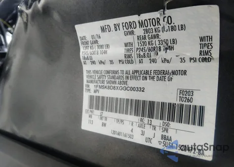 2016 Ford Explorer Xlt from USA, damaged, VIN 1FM5K8D8XGGC00332